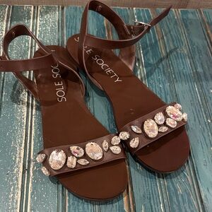 Sole Society Dark Brown Sandals with Sparkling Embellishments